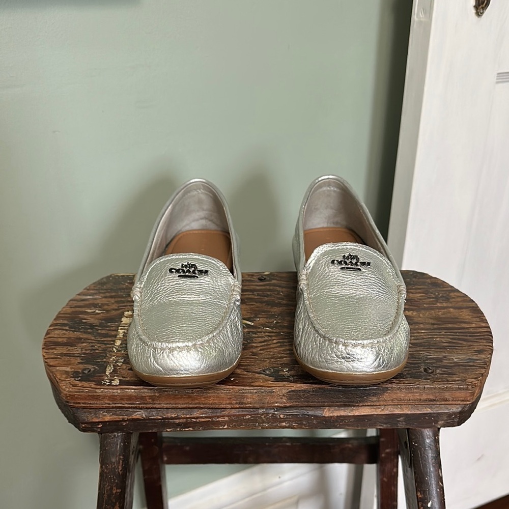 COACH Mary Lock Up Silver Loafers